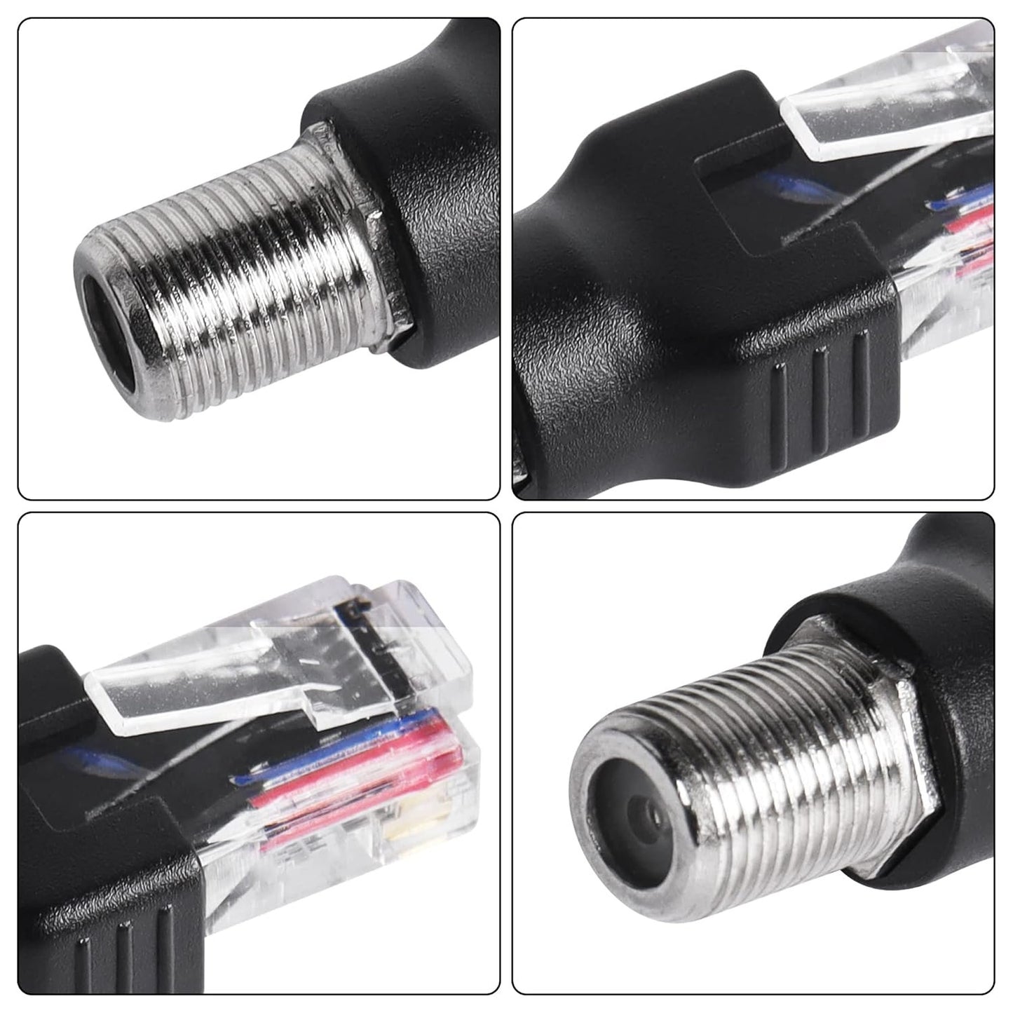 CERRXIAN 4PCS RF to RJ45 Coaxial Converter RF Female to RJ45 Male Coax Barrel Adapters for Line Tester