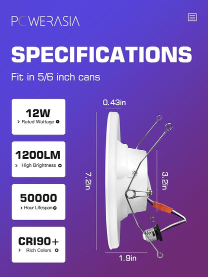 6 Pack Smart LED Recessed Lighting 6 Inch Retrofit with RGB Back Light, 12W 2700K-6000K Color Changing Retrofit Recessed Lights with Remote, Work with Google Assistant/Siri, Hub INCL