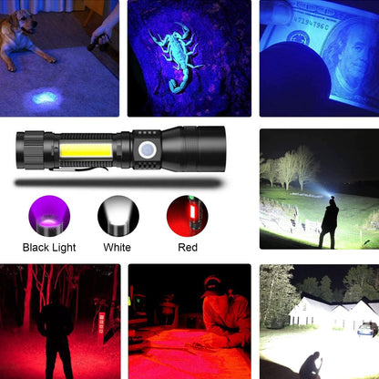 LudoPam UV Rechargeable Flashlights Tactical,1000 High Lumens 3 in 1 LED Black Light Flashlight -Magnetic Base/Sidelight/Zoomable, Bright Pocket Flash Light for Stains Detection Camping Emergency,1PCS