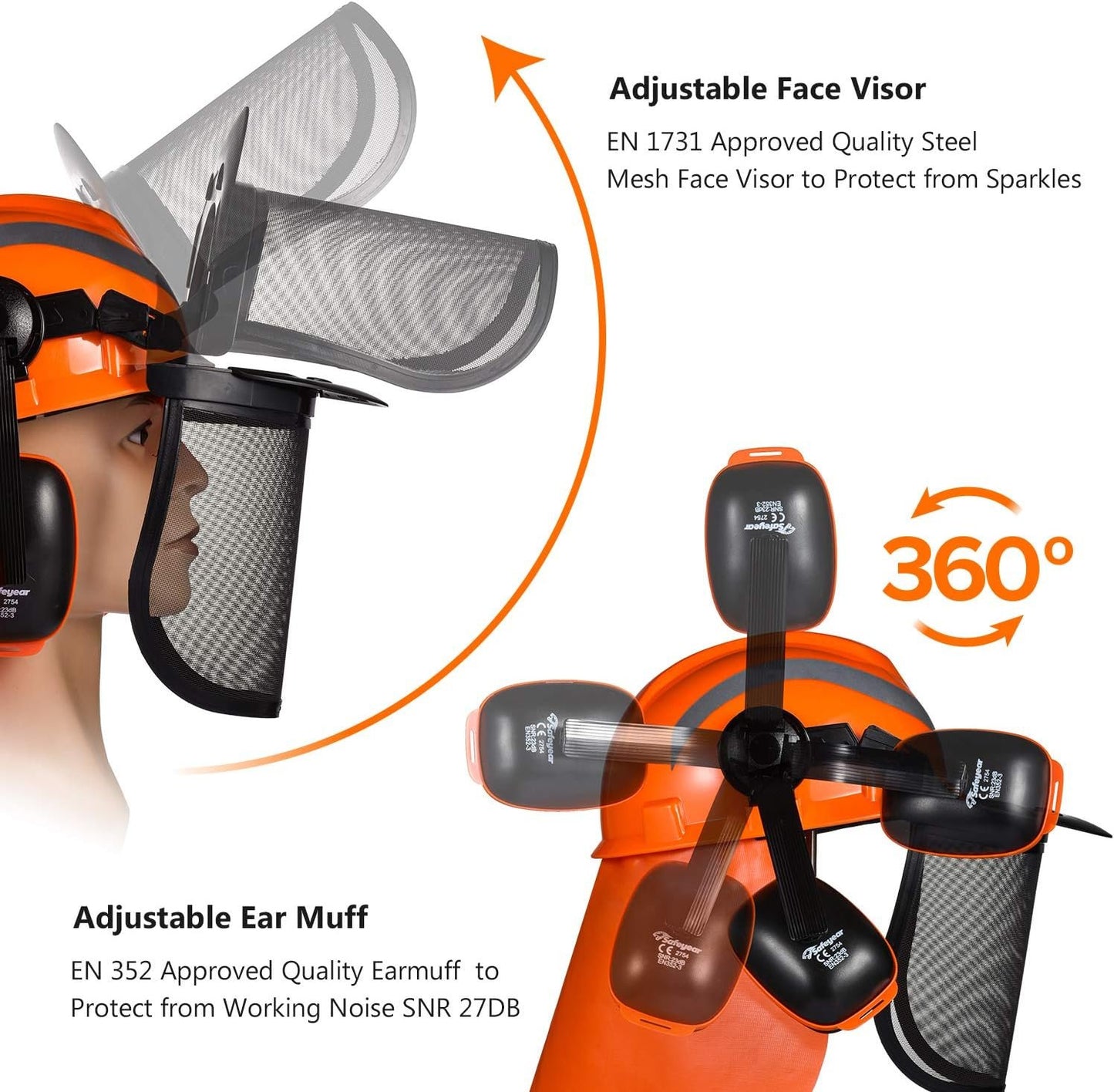 SAFEYEAR Forestry Hard Hat, Cap Style Chainsaw Safety Helmet with 6 Point Ratchet Suspension for Women & Men, with Adjustable Ear Muffs & Face Shield Visor, Neck Shade,Cut-Resistant Gloves