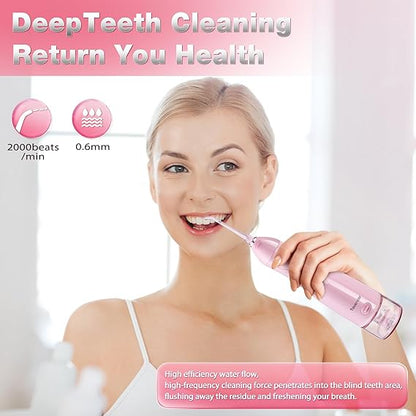 TOVENDOR Electric Water Flosser, Cordless Rechargeable Dental Oral Irrigator IPX7 Waterproof 300ML Travel Water Teeth Cleaner with 5 Tips for Braces Care Teeth Gums Cleaning, Home Office Daily Use