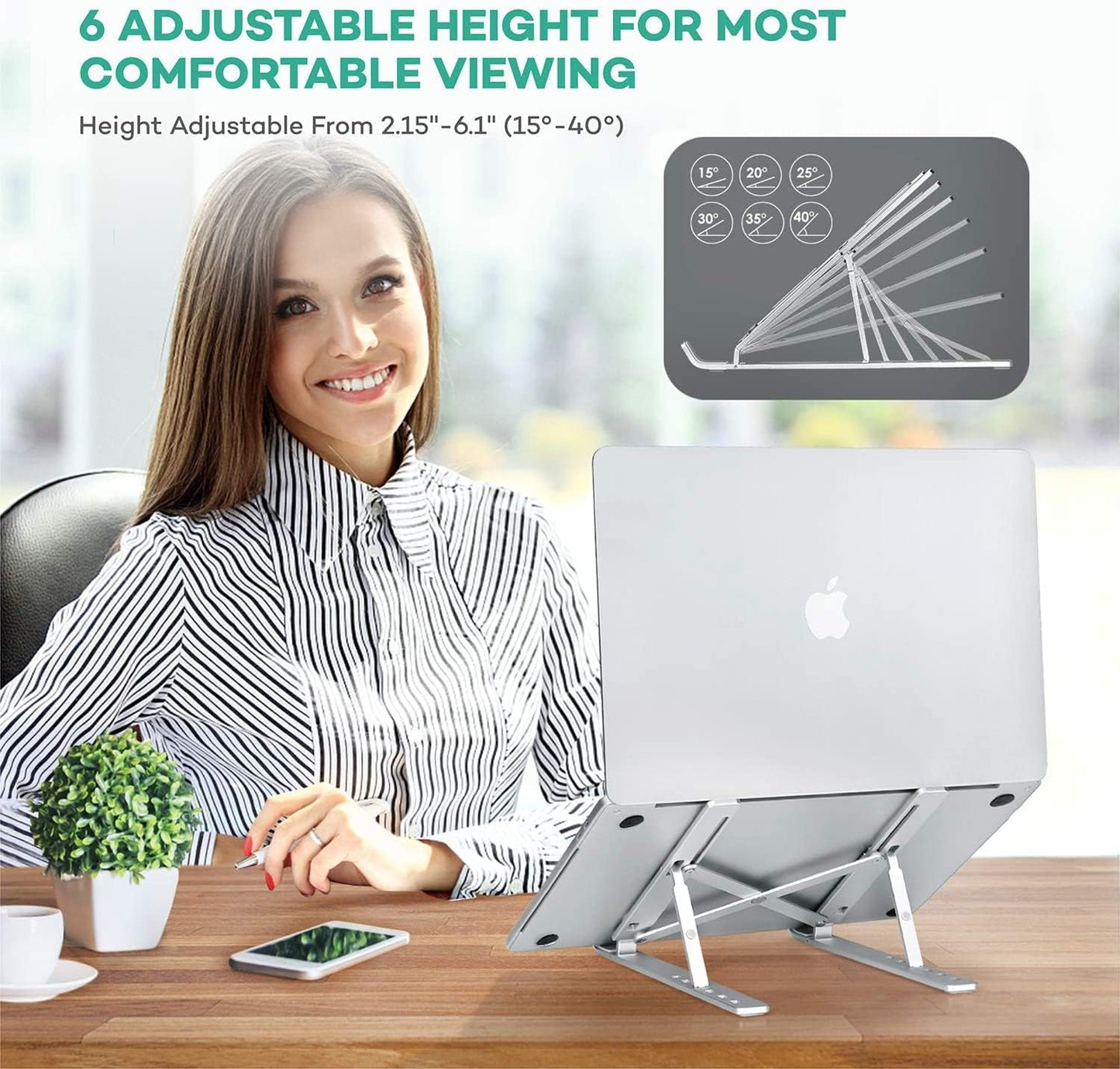 iXTRA Laptop Stand for Desk,Foldable Portable Anti-Slip Aluminum Laptop Holder with 7 Levels Height Adjustment Laptop Riser Compatible with MacBook,iPad,Dell,10-6 inch Laptops(Sliver)