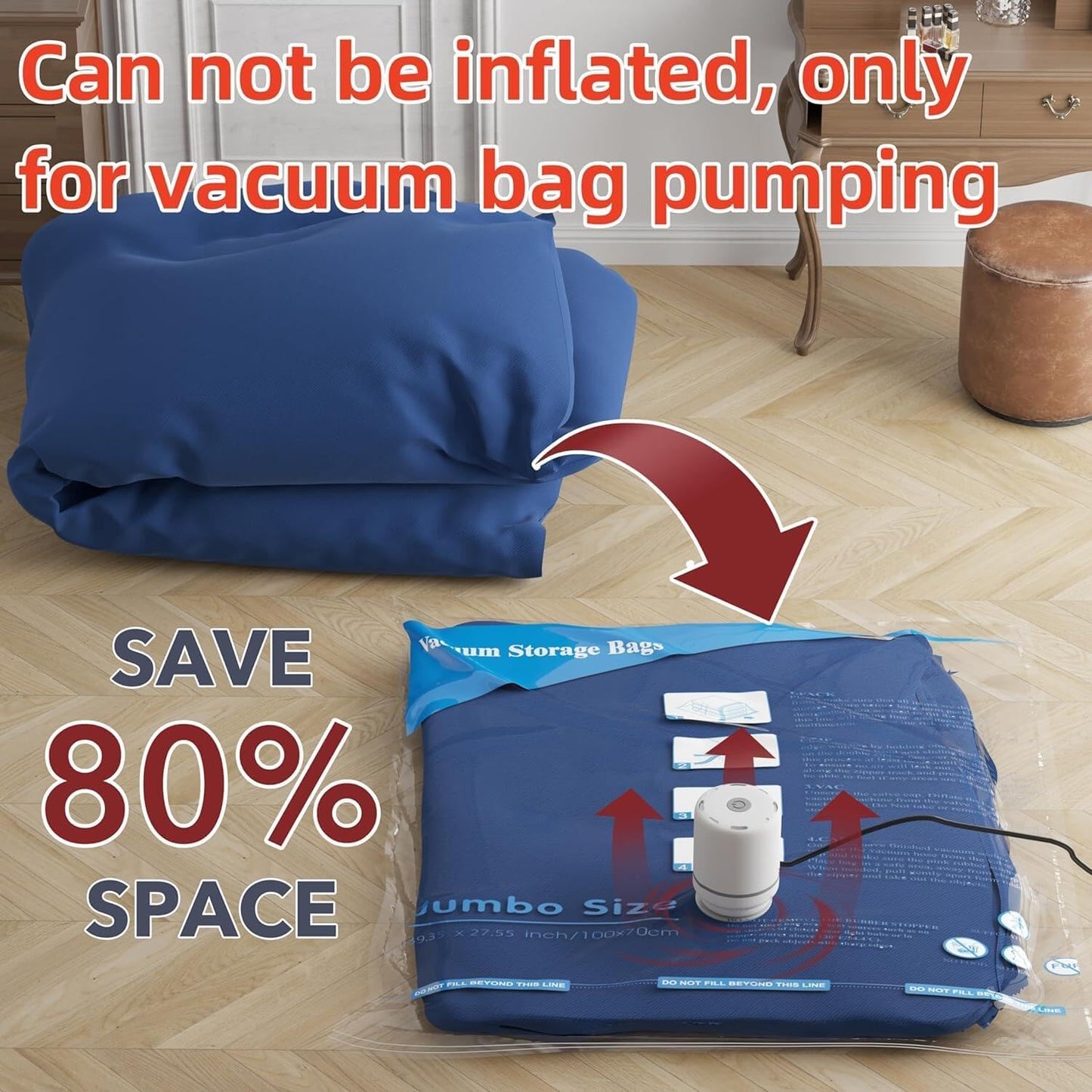 24 Pack Vacuum Storage Bags with Electric Pump, (5 Jumbo, 5 Large, 5 Medium, 5 Small, 4 Roll Up Bags) Space Saver Bag for Clothes, Mattress, Blanket, Duvets, Pillows, Comforters,Travel…