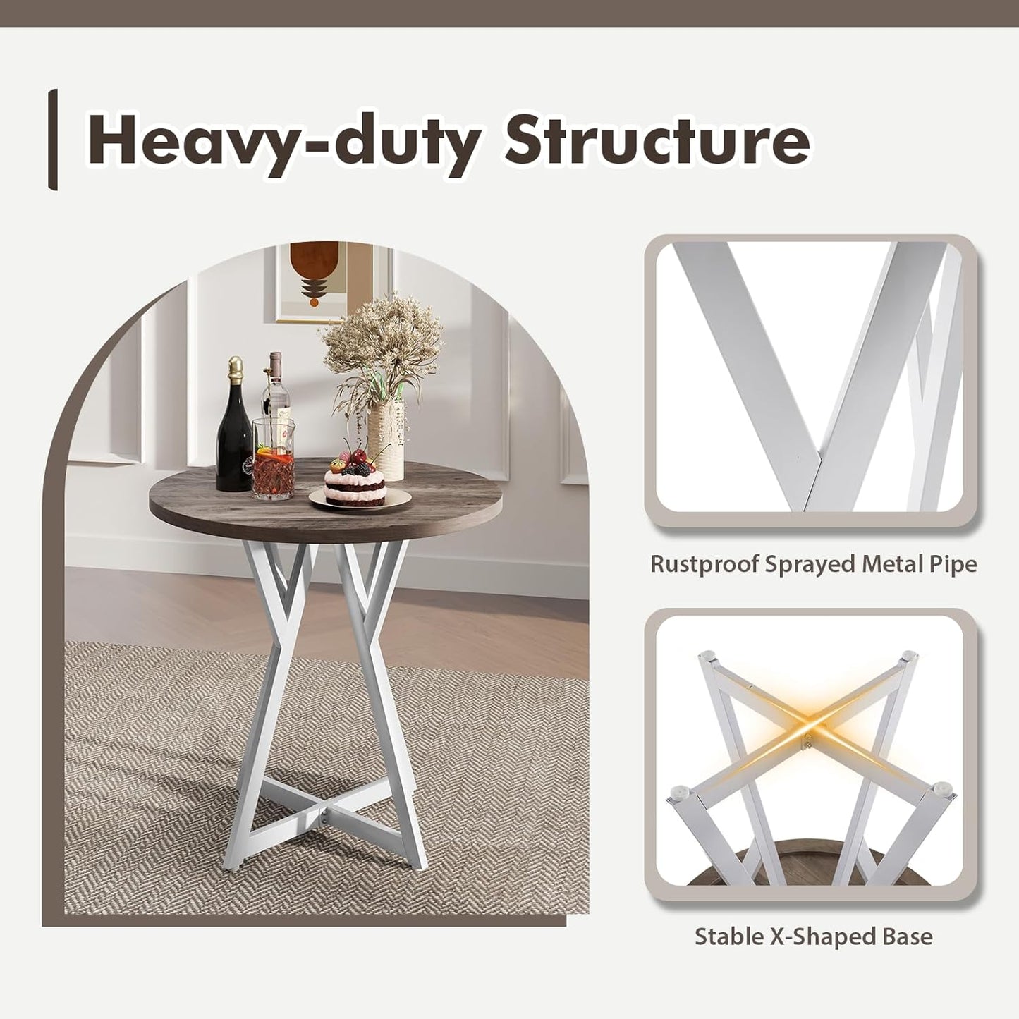 Giantex 80cm Round Dining Table, Wooden Kitchen Table w/Metal Pedestal Base, Adjustable Foot Pads, Stable X-Shaped Base, Mid-Century Round Thickened Dining Tabletop
