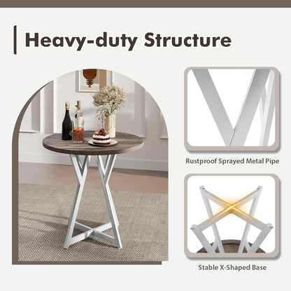 Giantex 80cm Round Dining Table, Wooden Kitchen Table w/Metal Pedestal Base, Adjustable Foot Pads, Stable X-Shaped Base, Mid-Century Round Thickened Dining Tabletop