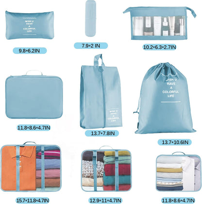 Jsdoin Suitcase Packing Cubes, 9 Pieces Travel Organizer for Backpack, Waterproof Travel Essential Bag, Travel Accessories (Blue)