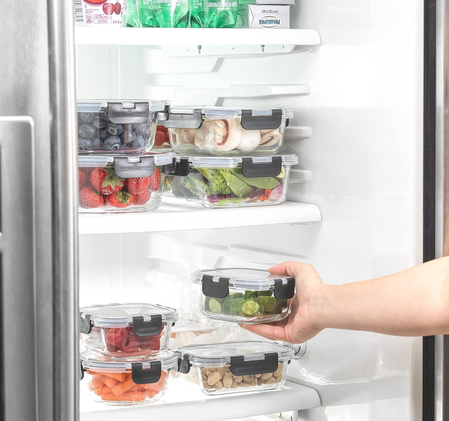 12 Pack Glass Food Storage Containers with Lids, Meal Prep Pantry Kitchen Storage Containers for Lunch, Leak Proof, Airtight Glass Lunch Bento Boxes for Microwave, Oven, Freezer (BLACK)