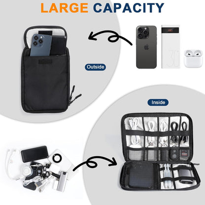 Cozary Cable Organizer, Portable Travel Case for Electronic Accessories, Travel Bag Cable Organizer Holder for USB Cables, SD Cards, Chargers, Hard Disk, Black, Portable and Space Saving