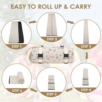 WILLOW WEAVE Picnic Blankets Washable Polyester Camping Blankets Emergency Backpack Accessories with Waterproof Backing and Shoulder Strap, 57"x79"