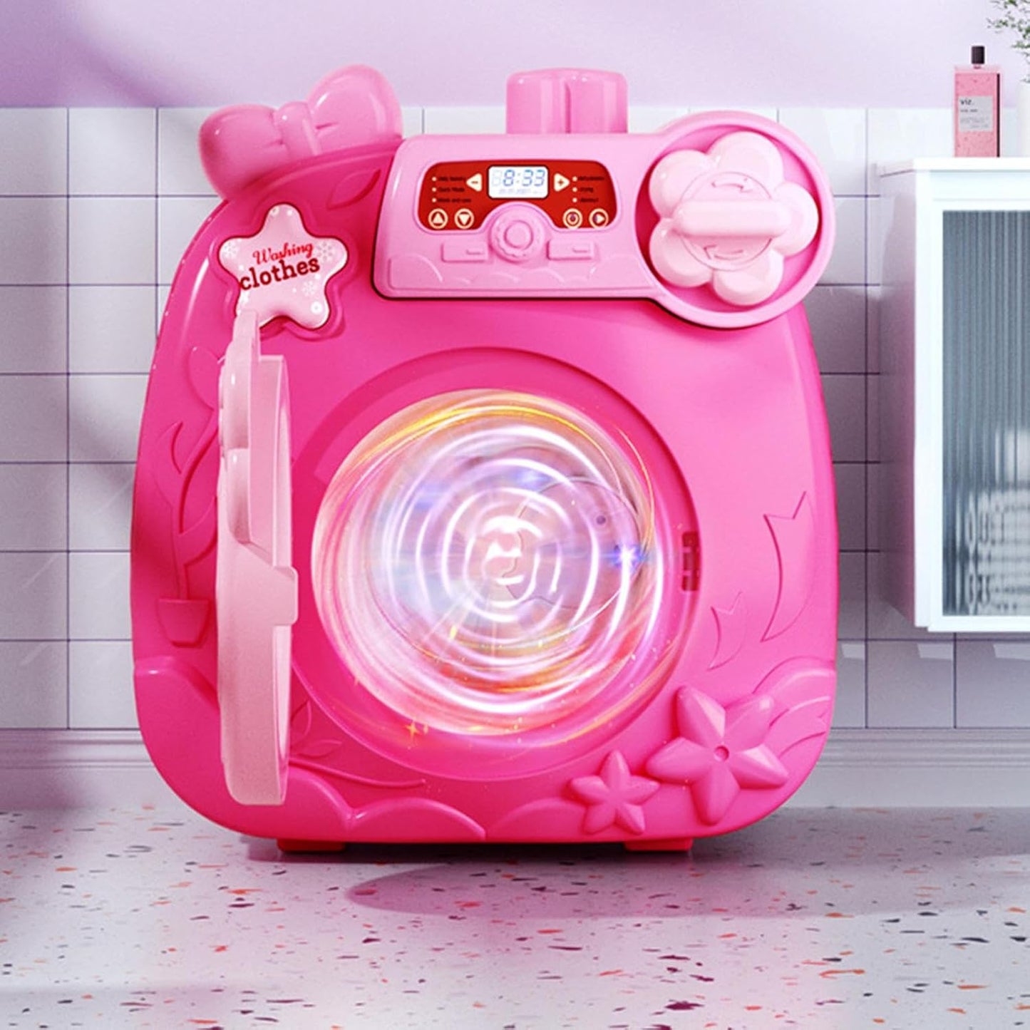 ccuzs Kids Washing Machine, Interactive Pretend Play Washer and Dryer, Miniature Educational Toy with Accessories for Girls and Boys, Material: ABS, 8.58x4.33x8.94in