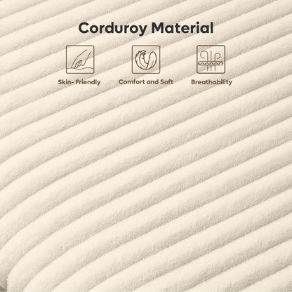 Bestier Full Corduroy Upholstered Bed Frame with Adjustable Vertical Channel Headboard, LED Platform Bed with Storage Shelf, Solid Wood Leg & Slat Support, No Box Spring Needed, Never Squeaks, Cream