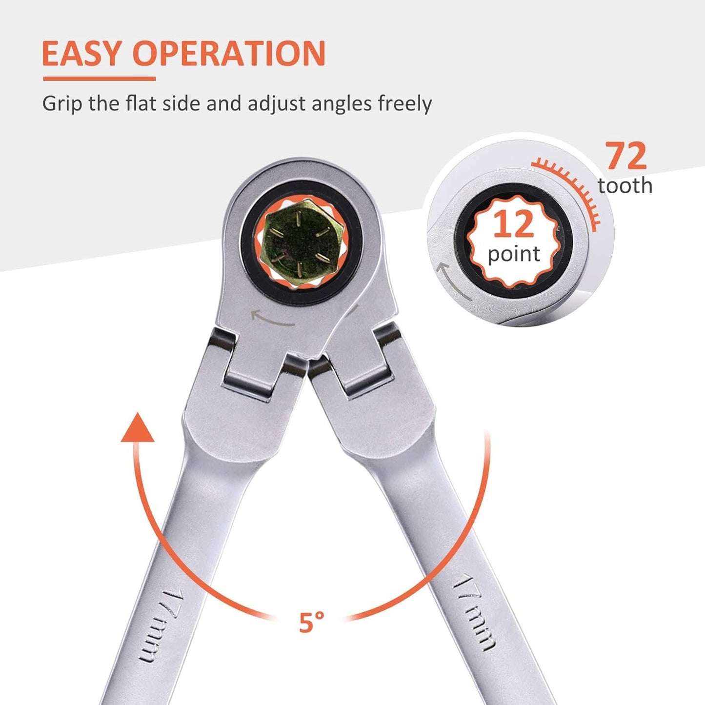Orion Motor Tech Flex-Head Extra Long Gear Ratcheting Box End Wrench 6 Set, Metric XL Extended Long Handle, 9-5/8" to 16-1/2" Length, 8mm 10mm 12mm 13mm 14mm 15mm 16mm 17mm 18mm 19mm - 6pcs & 12 Sizes