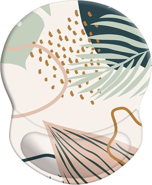 Mouse Pad with Support, Pain Relief Ergonomic Mouse Pad, Comfortable Durable Computer Mouse Pad Wrist Rest with Non-Slip PU Base for Home Office Working Studying (Modern Abstract Leaves)