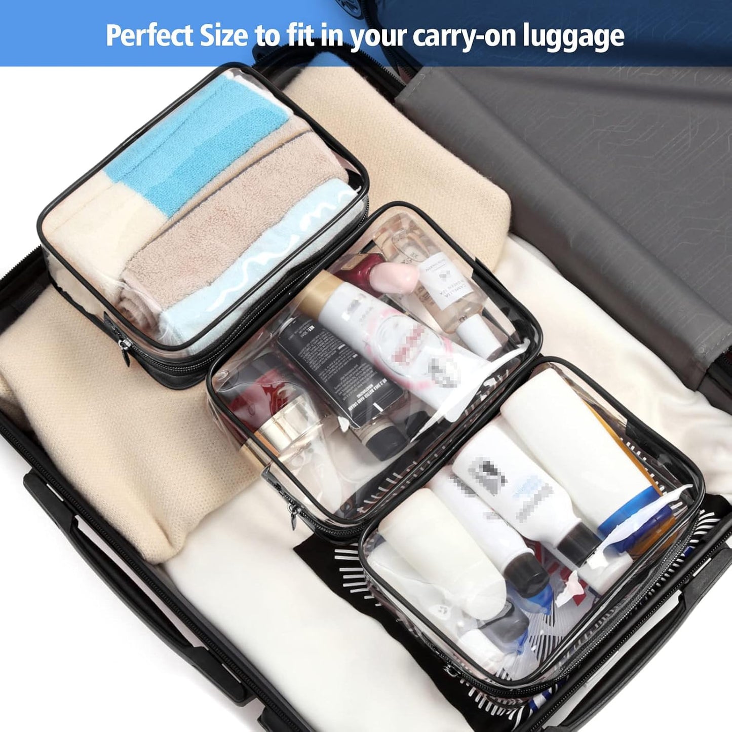 PACKISM TSA Approved Toiletry Bag, Clear Makeup Bag Waterproof Quart Size Bag, Travel Makeup Cosmetic Bag for Women Men, Carry on Airport Airline Compliant Bag, 3 Pack