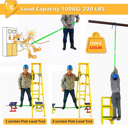 Rescue Hook Stick Electrical Safety Commercial High Voltage Insulated Rescue Hook, Anti-Electrocution Fire Electrical Safety Pole Tool Life-Saving Rod with Non-Slip Handle, for Power Station/Factory E