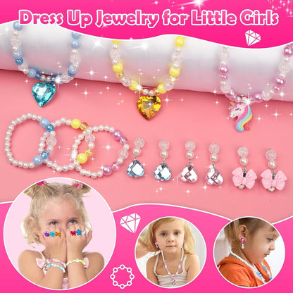 Kids Jewelry Kit Girls Toys, 153pcs Girls Dress Up Play Jewelry Set Kids Toys with Necklaces Bracelets Rings Earrings Hair Accessories and Storage Box, Christmas Birthday Gifts for 3-8 Year Old Girl