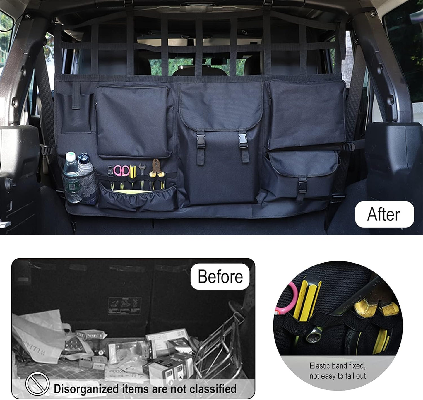 JeCar for Wrangler Rear Seat Divider Pet Net Dog Barrier Trunk Cargo Organizer Storage Accessories for 2007-2024 Jeep Wrangler JK JL (4-Door Only)