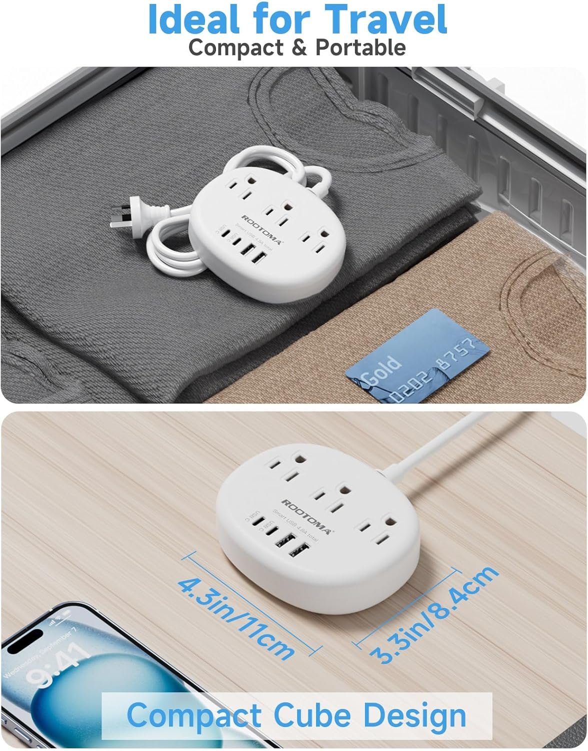 Australia Travel Plug Adapter with USB C, 3 AC Outlets 4 USB Ports (4.8A/24W), Type I Travel Power Bar for Canada to Australia, New Zealand, Argentina, China