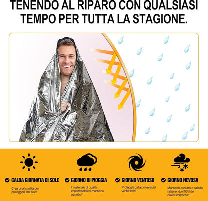 Vspek Emergency Survival Shelter Tent and Insulation Blanket Set - 1 Tent, 2 Blankets, Raincoat Tube, Survival Tarp for Hiking, Emergency Preparedness, Extreme Weather