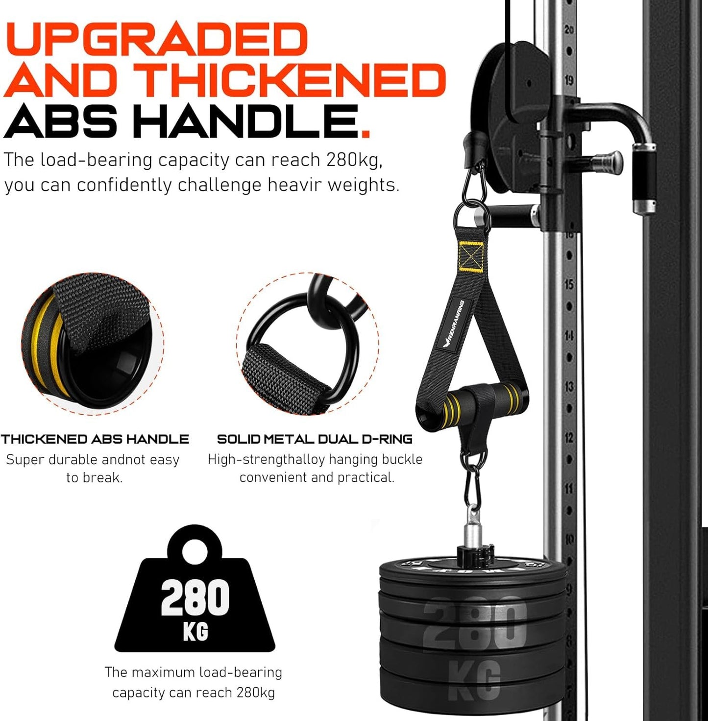 RENRANRING Gym Exercise Handles, Replacement Handle Attachments for Cable Machine Pulleys, Resistance Band and Strength Trainer, Pull Down Workout Accessories, Home Gym Add On Equipment