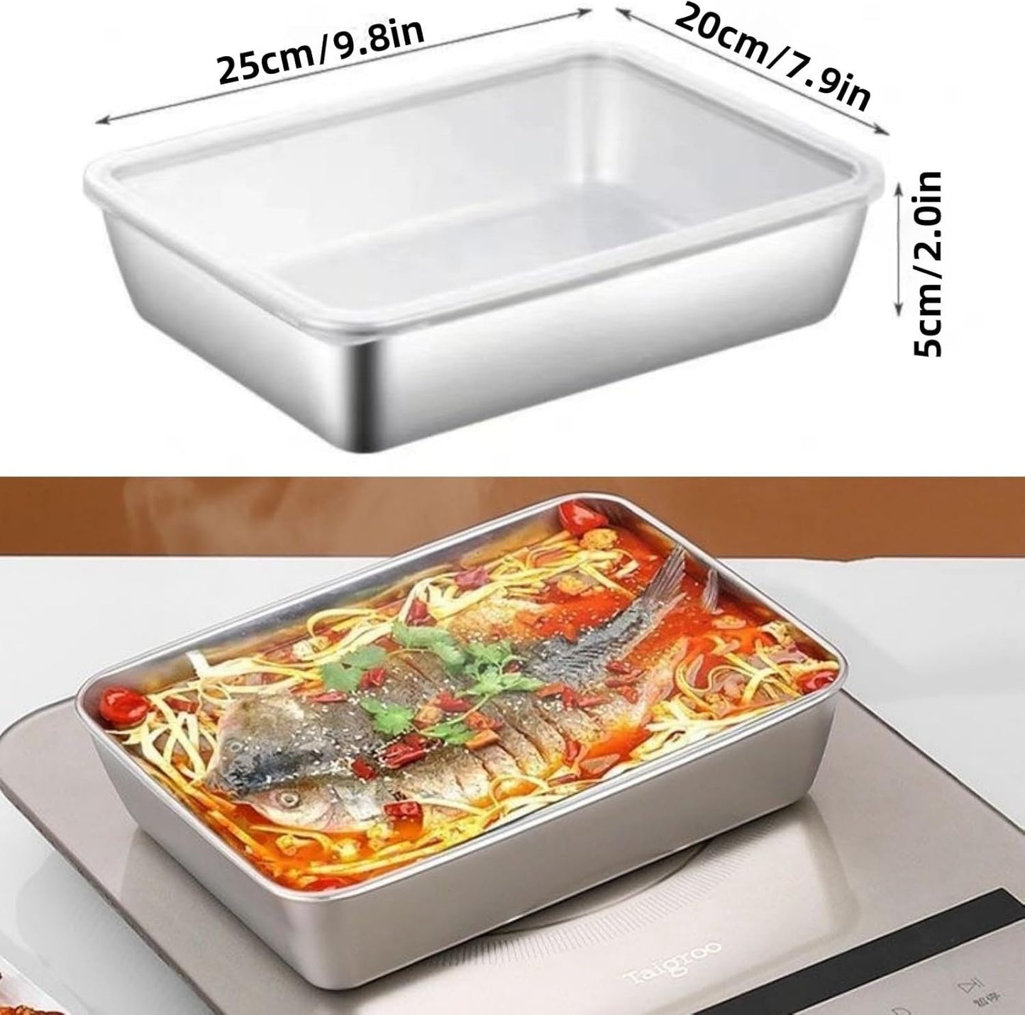 Ceiteo 6Pcs Meal Prep Food Containers with Lids, Stainless Steel Trays Freezer Box Containers for Food with Airtight Lids, Oven & Dishwaher Safe(2200ML)