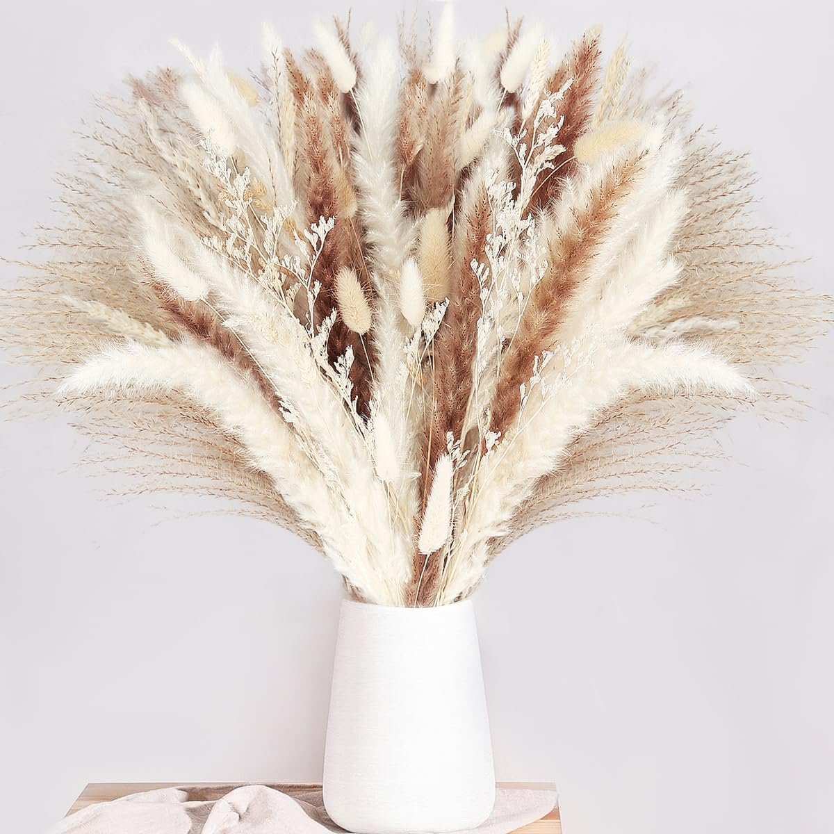 86PCS Natural Dried Pampas Grass Mix Bouquet, Boho Home Decor Phragmites Dried Flowers Reed, Bunny Tails Table Decor, Pompas Grass for Wedding Floral Arrangements Rustic Farmhouse Party Fall Decor