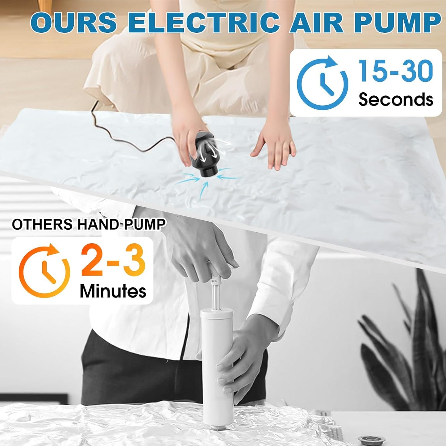 GGH 5 Pack Vacuum Storage Bags with Electric Pump, Large Vacuum Seal Bags for Clothing, Comforters, Blankets - Space Saver Compression Bags for Travel & Home Organization