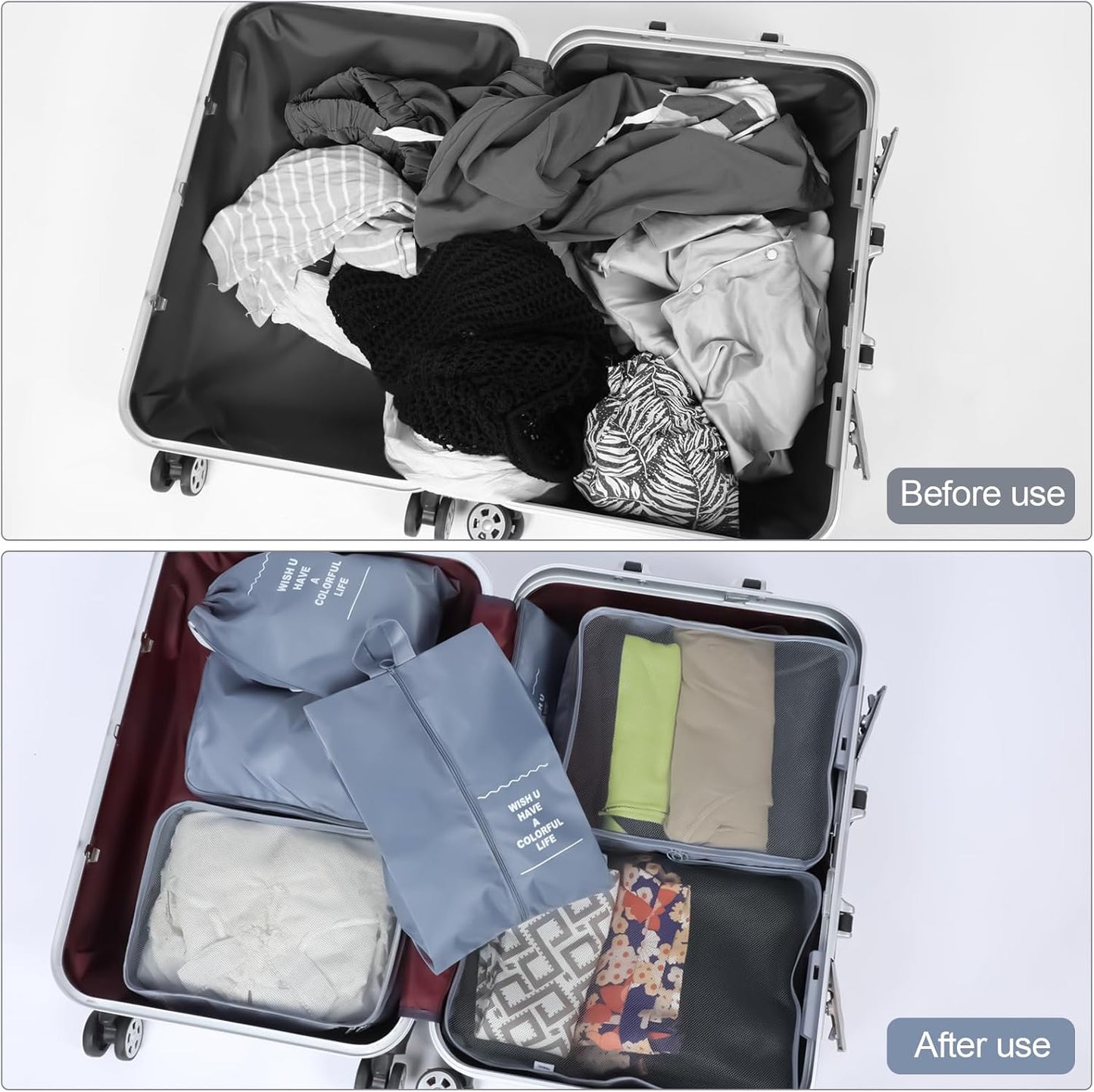 Set of 7 Packing Cubes - Suitcase Organizer - Suitcase Organizer - Waterproof Travel Bags, Luggage Organization System for Suitcases and Backpacks Ideal for Holidays and Travel (Grey)