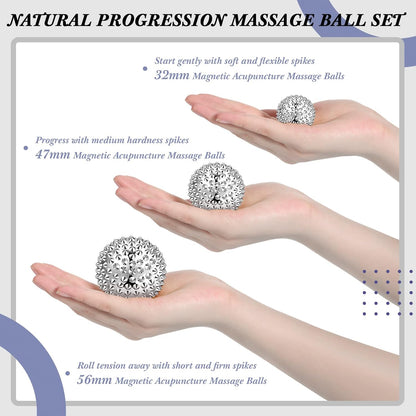 6 Pieces Massage Ball Hedgehog Balls for Muscle Recovery Magnetic Balls for Acupuncture Hand Therapy Stress Relief Diameter 32 mm 47 mm 56 mm (Silver)
