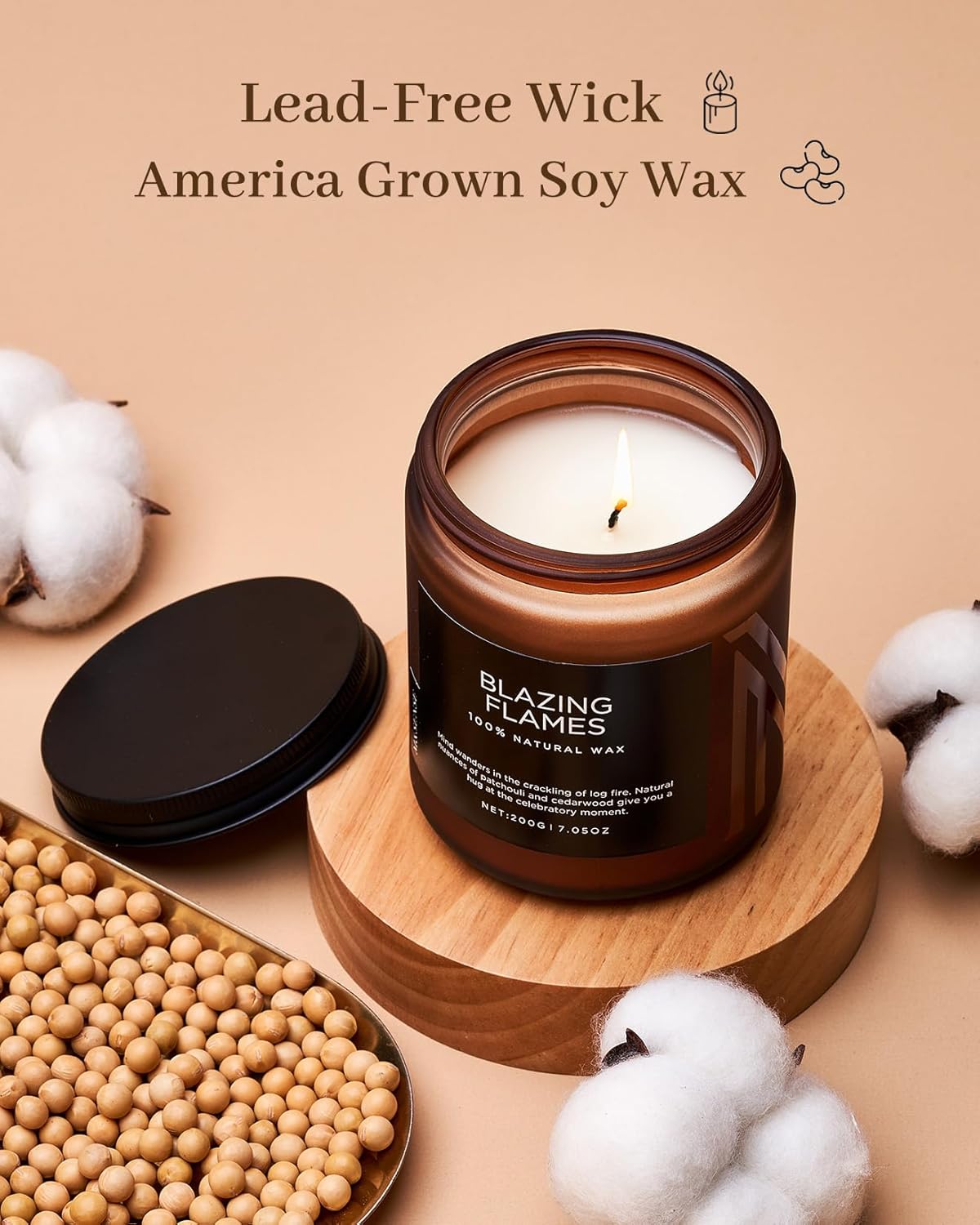 M&SENSE Blazing Flames Candle, 40 Hours Long Lasting Candle for Home Decor, 6.0oz Cade & Patchoulli Scented Candle, 2 Cotton Wick Natural Soy Wax for Celebration Holiday