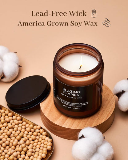 M&SENSE Blazing Flames Candle, 40 Hours Long Lasting Candle for Home Decor, 6.0oz Cade & Patchoulli Scented Candle, 2 Cotton Wick Natural Soy Wax for Celebration Holiday