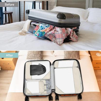 HOXFAZIR Compression Packaging Cube 6 Set Organization Travel Luggage Bag Set for Travel Accessories Compressed Expandable Packing Organizers