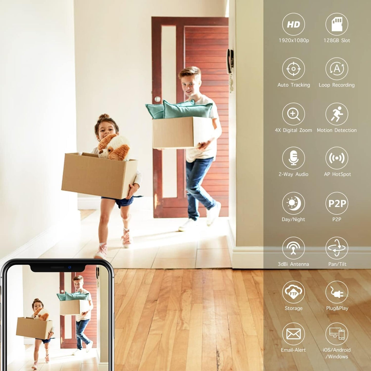 [Auto Tracking] Home Security Camera WiFi, GENBOLT Indoor Baby Monitor Surveillance Camera with Humanoid Detection, Nanny Pet Cam with Auto Cruise,1080P Loop Recording with Audio Baby Cry Alarm (2024)
