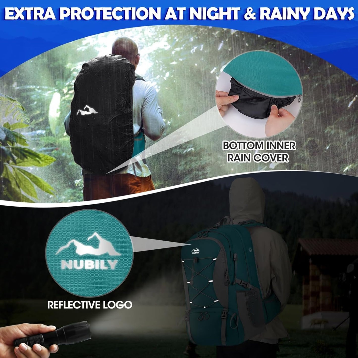 Hiking Backpack for Men 50L Waterproof Camping Backpack with Rain Cover Large Outdoor Sport Travel Backpack for Climbing