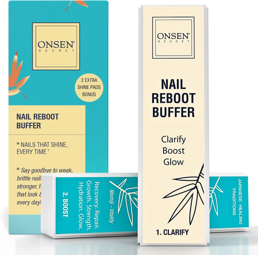 Onsen Secret Professional Nail Buffer Block | 4-Way Buffing for Natural Shine & Healthy Natural Nails - Includes 2 Extra Shine Pads, Salon-Quality, Post-Gel & Acrylic Recovery | 1 Pack