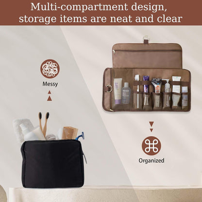 Travel Toiletry Bag for Men, Water-Resistant PU Leather Compact Roll Mens Toiletry Bag, Hanging Toiletry Bag for Travel Essentials