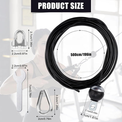 196in Fitness Pulley Cable, Adjustable Home Gym Replacement Cables Pulley System Gym Heavy Duty Fitness Steel Wire Rope 5mm Thick for Pulley Machine Accessories Home Gym