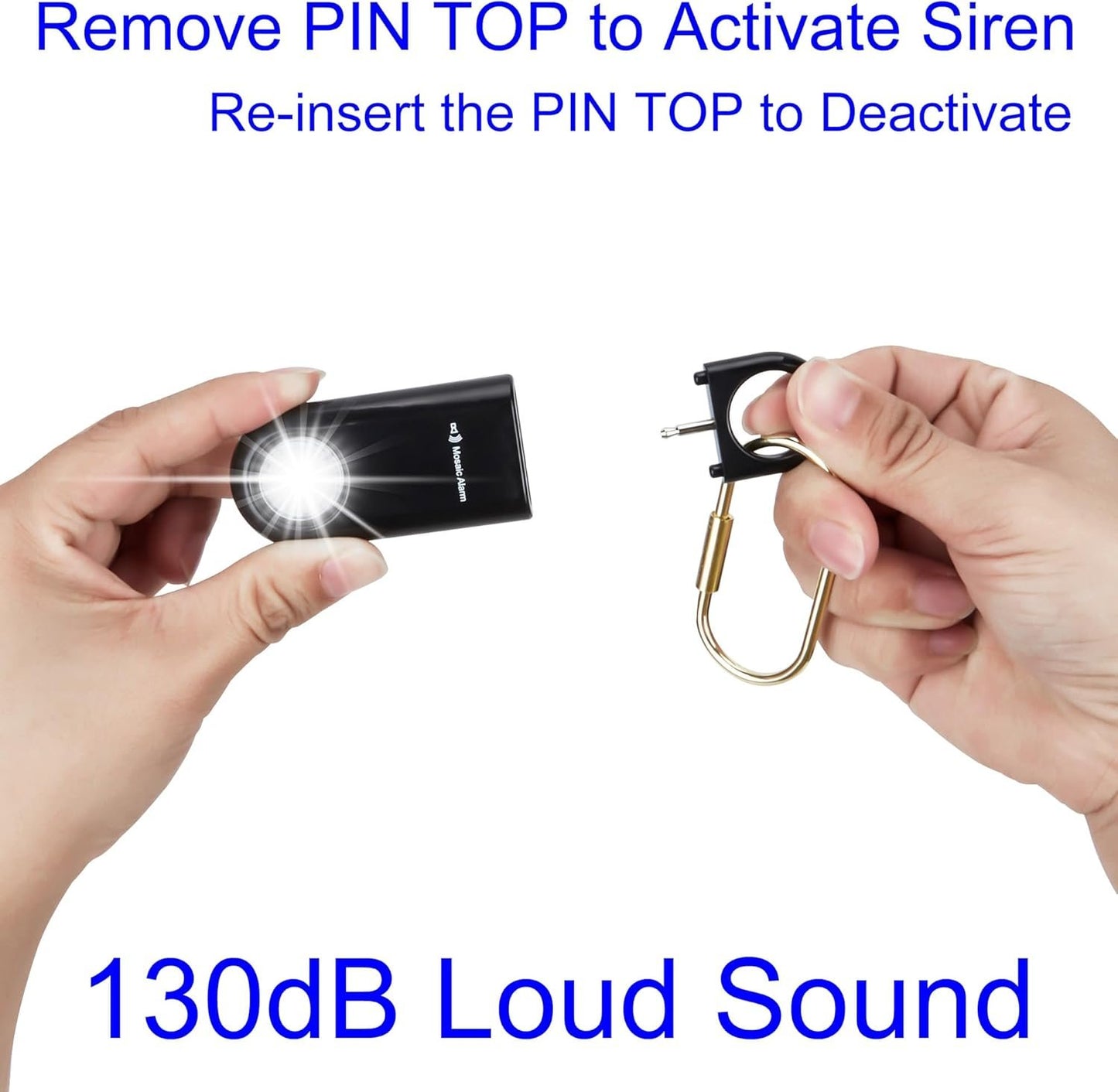 130dB Personal Safety Alarm Strobe Light. Loud Sound Keychain Siren with Carabiner for Women, School Children, Night Runners, Hiking. Bear Alarm Deterrent. SOS Emergency Self Defense Alerts. Black