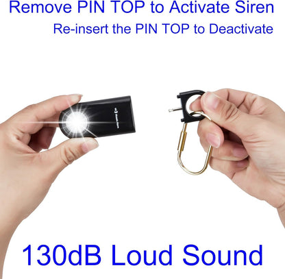 130dB Personal Safety Alarm Strobe Light. Loud Sound Keychain Siren with Carabiner for Women, School Children, Night Runners, Hiking. Bear Alarm Deterrent. SOS Emergency Self Defense Alerts. Black