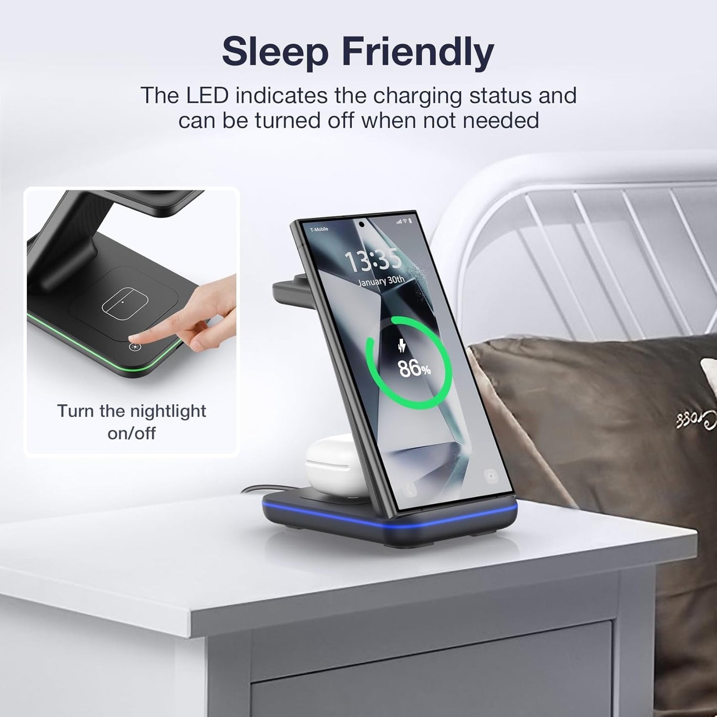 TOUGH ON Wireless Charger for Samsung, 3 in 1 Wireless Charging Station for Samsung Galaxy S25 S24 S23 S22 S20 Ultra Z Flip Fold 6/5/4/3 Galaxy Watch 7/6/5/4/3 Charging Station for Galaxy Buds