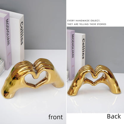 Notakia Gold Decor Heart Hands Statue for Living Room Bedroom Bookshelf Coffe Table, Modern Shelf Decor Love Finger Sculpture for Wedding Decorations Gifts, Unique Women Birthday (Gold)