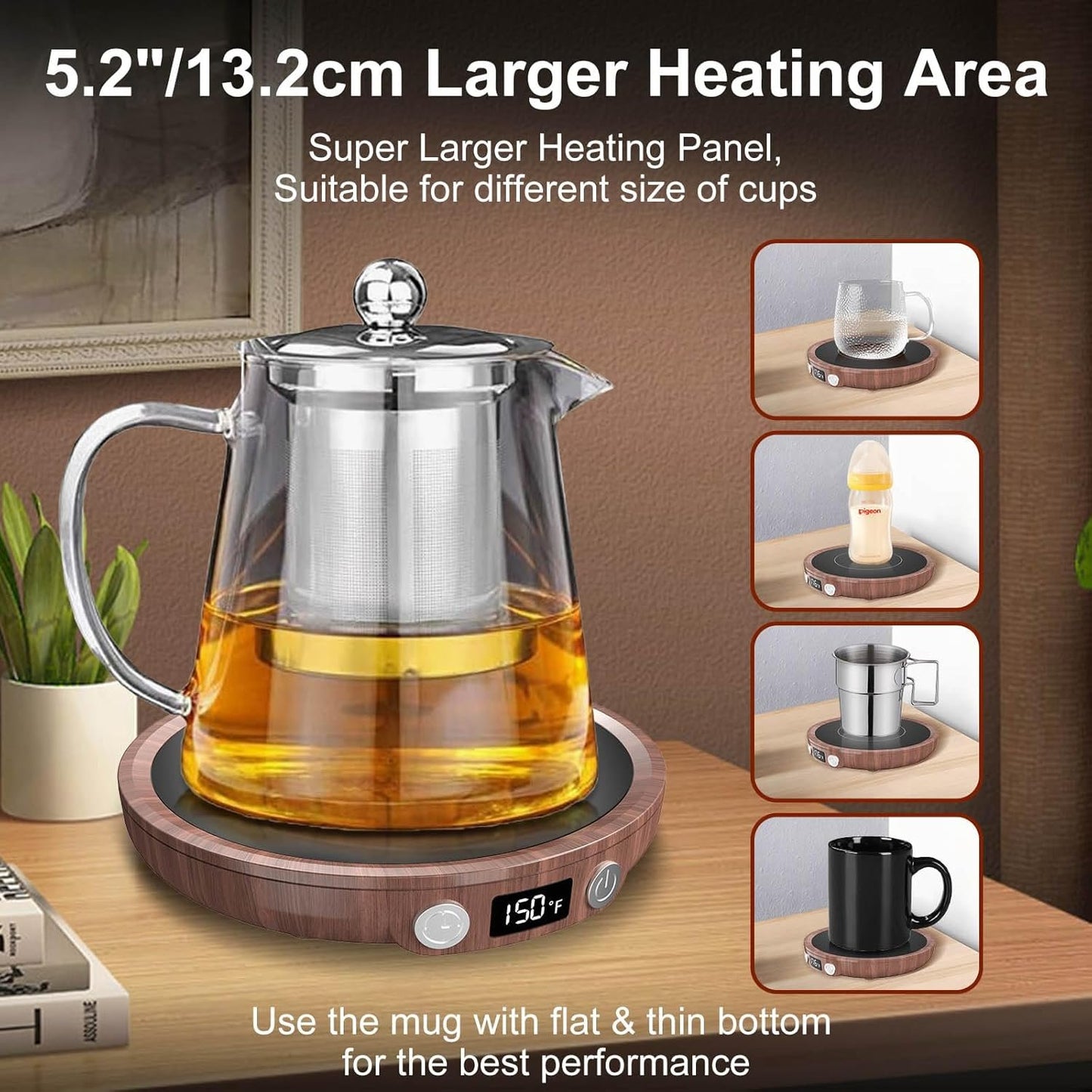 Mug Warmer Coffee Warmer for Desk with 3Temperature Control 130 ℉/150 ℉/176 ℉,2-12Hrs Auto Shut Off,Mug Warmer for Beverage, Coffe Cup Warmer for Home & Office Ideal for Coffee Lovers(Woodgrain Color)
