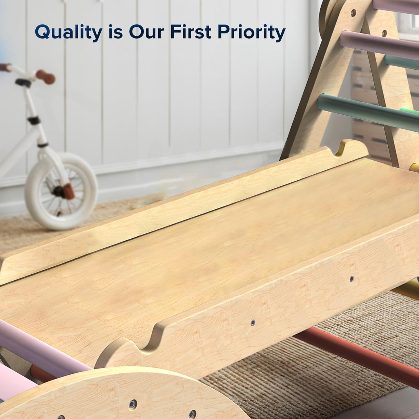 Omebel Pikler Triangle Set, 7 in 1 Foldable Toddler Climbing Toys Wooden Montessori Climbing Set with Arch&Ramp&Ladder Baby Climber Indoor Jungle Gyms for Toddlers Montessori Toys