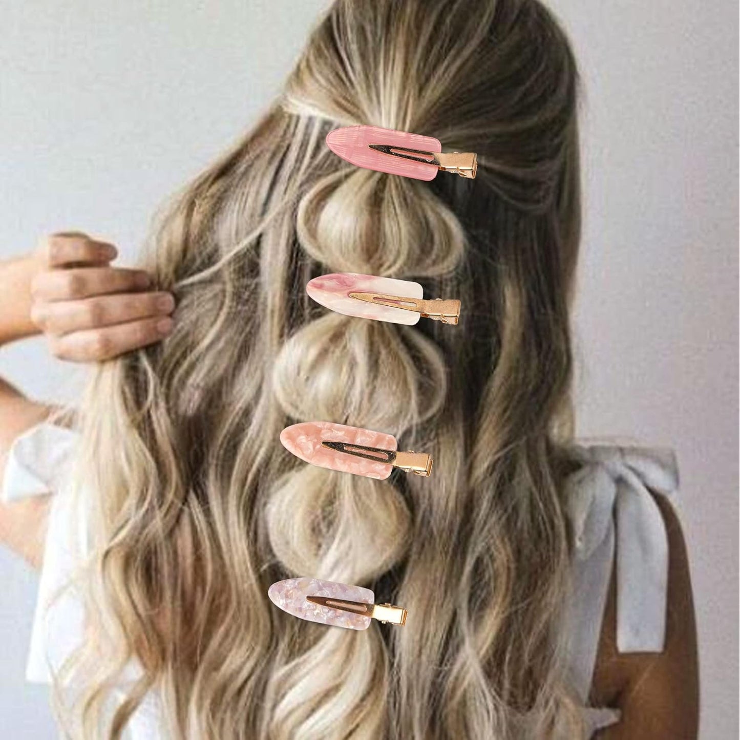 Magicsky 10PCS No Bend Hair Clips for Styling, Acrylic Resin Flat Clip, No Crease Curl Small Pin, Bang Seamless Hair Barrette Tool for Makeup-Hairstyle Accessories for Women Girls, Pink Opal