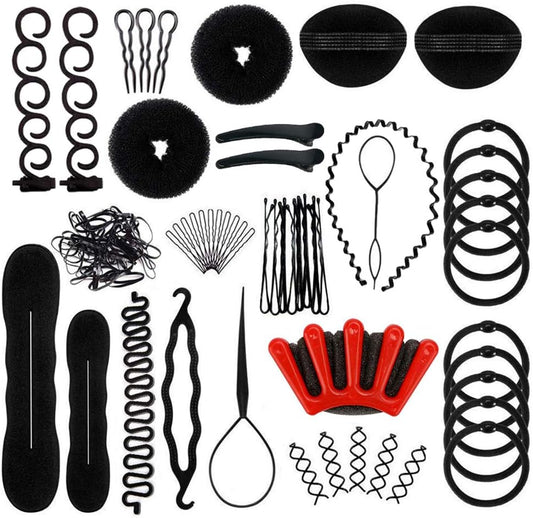 Hair Styling Accessories Set, 27pcs Hair Bun Maker French Hair Braiding Kit with Black Hair Clips Braiding Pins for Women Girls