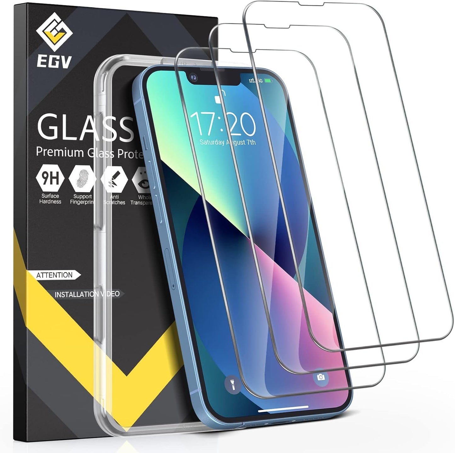 EGV 3 Pack Screen Protector for iPhone 13/ iPhone 14/ iPhone 13 Pro/iPhone 16Se 6.1 inch, Tempered Glass HD Screen, Scratch Resistant Film, Easy Installation