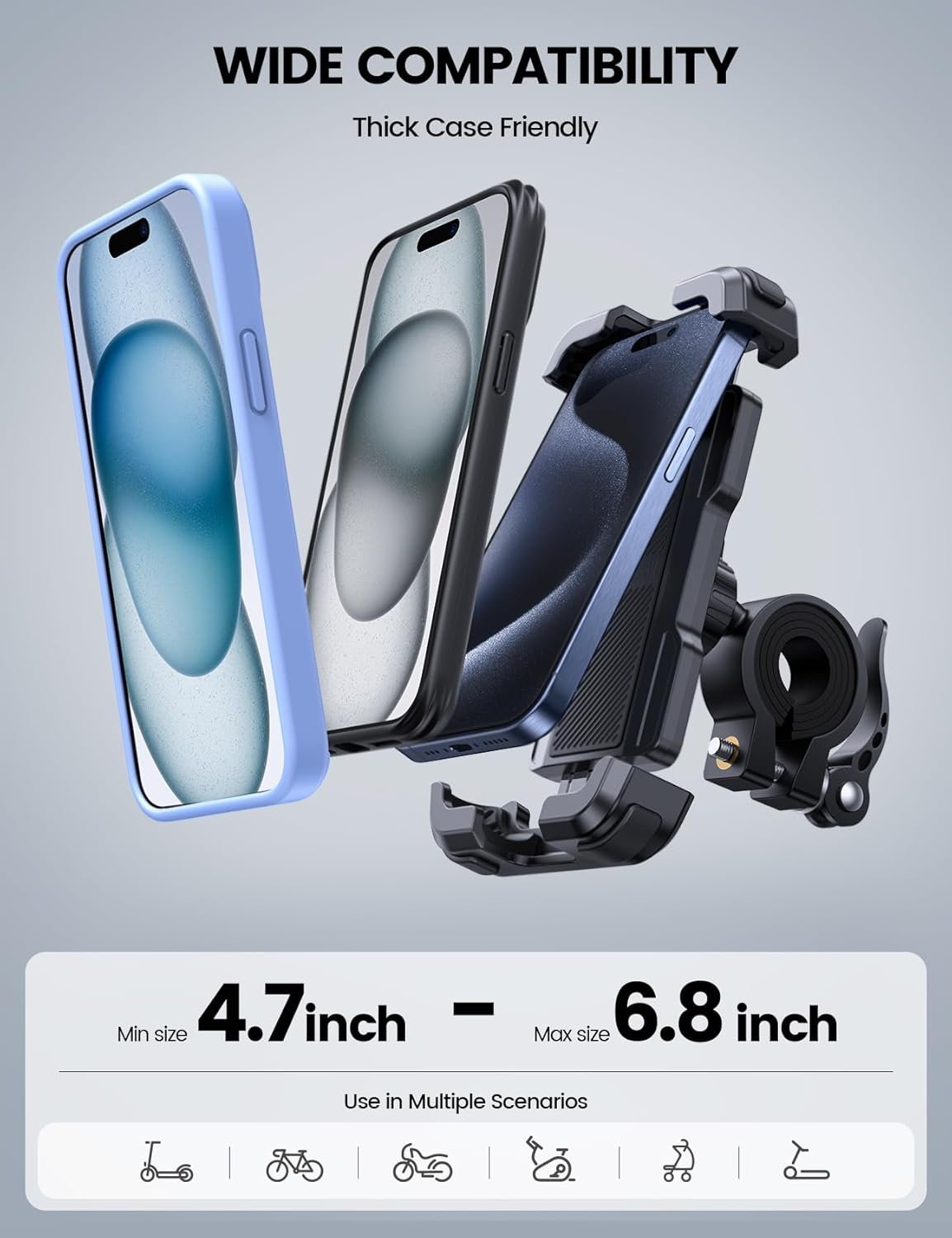 Lamicall Bicycle Phone Holder, Motorcycle Phone Holder – Upgraded Bike Phone Holder for iPhone 15 14 13 12 11 Pro Max/Plus/Mini Xs X 8 7, Samsung S10 S9, 4.7-6.8 Inch Smartphones