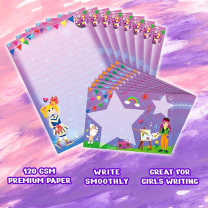 KiDEPOCH Girls Party Stationery Set - Lined Letter Writing Paper & Envelopes - 30 Sheets + 20 Envelopes, White, 8.3 x 5.9 Inch