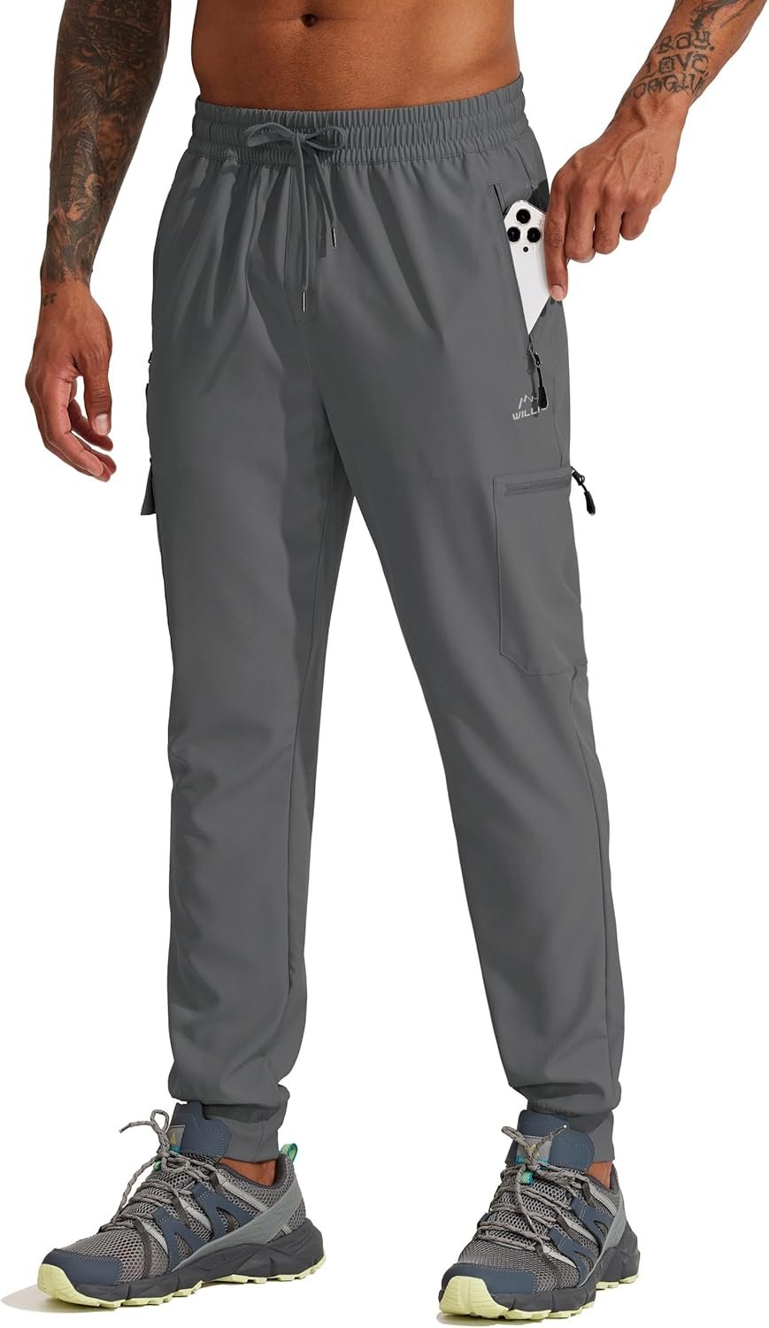 WILLIT Men's Hiking Cargo Travel Pants Lightweight Quick Dry Running Joggers Athletic Outdoor Pants with Zipper Pockets