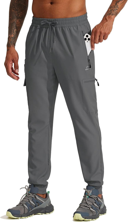 WILLIT Men's Hiking Cargo Travel Pants Lightweight Quick Dry Running Joggers Athletic Outdoor Pants with Zipper Pockets